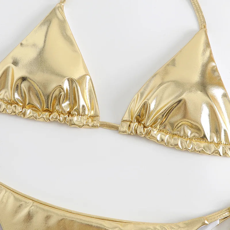 Sexy Red Shiny Triangle Micro Thong Bikinis Sets for Women Mini Swimwear Bathing Suits String Halter Bikini Mujer Swimsuit 2026