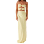 Women's Fashion Elegant Hollow Out Tube Dress Strapless Twist Front Solid Color Bodycon Summer Party Club Long Dresses