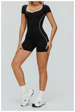 Yoga Set Women's Tracksuit Yoga Overalls One-Piece Sportswear Women's Short Sleeves Gym Workout Clothes Fitness Stretch Bodysuit