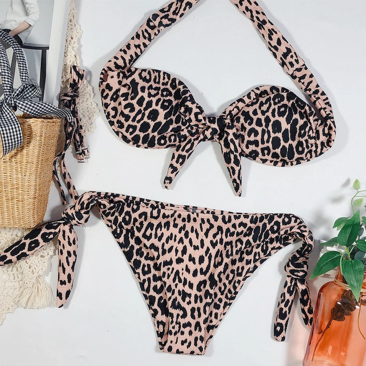 2026 Sexy Bikini Bandeau Women Dot Leopard Bowknot Swimwear Swimsuit Female Beach Bikinis Set Bathing Suit Trajes De Bano Mujer