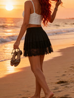 Women's High-Waisted A-Line Skirt, Lace Pleated Skirt, Sexy Party Skirt, Spring/Summer Mini Skirt, Yoga/Fitness/Tennis Skirt