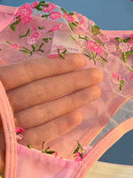 2 Pcs Sexy Women Floral Embroidery Bra And Brief Set Hollow Erotic Lingerie Underwear Ultrathin Lace Transparent Babydoll Cute