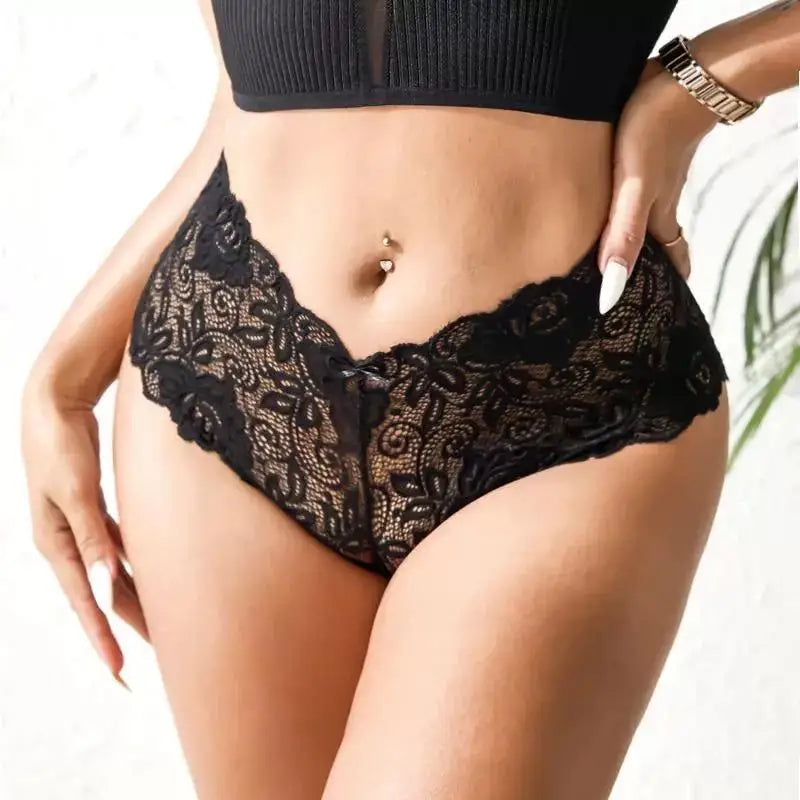 Women's Briefs Sexy Lace Mesh Panties Perspective Underwear Low Waist Solid Color Briefs Breathable Intimates Female Lingerie
