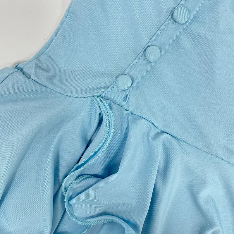 Hot Girl Slim Halter Neck Mini Dress Solid Color V-neck Single-breasted Layered Ruffles Bodycon Short Dresses Fashion Female New