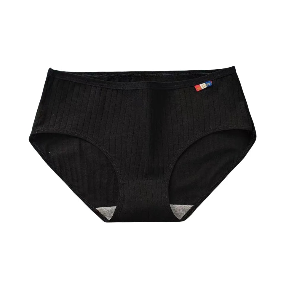 1 Pack Women's Ribbed Cotton Panties Stretchy Mid Rise Underwear Sexy Lingerie Breathable Japanese Style Multicolor Briefs M-XL
