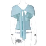 FDYOUI Chic Deep V-neck Bandage Crop Tops Women 2026 Summer Sexy Backless Solid Corset Ladies Lace-up Tunics T-shirt Streetwear