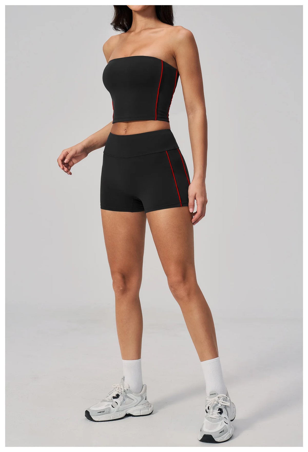 Summer Tight Yoga Suit Women Color Contrast Strapless Slim Sports Tank Top Shorts Fitness Suit Gym Running Workout Tracksuit