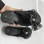 Black Mesh Bowknot Wedges Slippers Women Plus Size 36-43 Outdoor Platform Flip Flops Woman Summer Lightweight Clip Toe Sandals