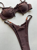 Sexy Black Polka Dot Print Bikini Set Women Pleate Push Up Underwire Bra Beaded String Thong Swimsuit 2026 Bathing Suit Swimwear