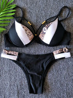 Leopard Splicing Bra Cup Bikini Women Swimsuit Female Swimwear Two-pieces Bikini Set Push Up Bather Bathing Suit Swim Beach Wear
