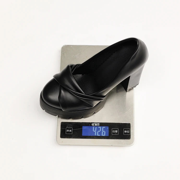 Plus Size Cross Soft PU Upper Platform Ultra Coarse Heel Shallow Breathable High Heels Office Women's Shoes