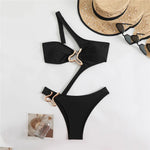 Sexy Black One Shoulder Swimwear One Piece Swimsuit Women 2026 Hollow Out Monokini Metal Ring High Cut Bathing Suit Swim Wear