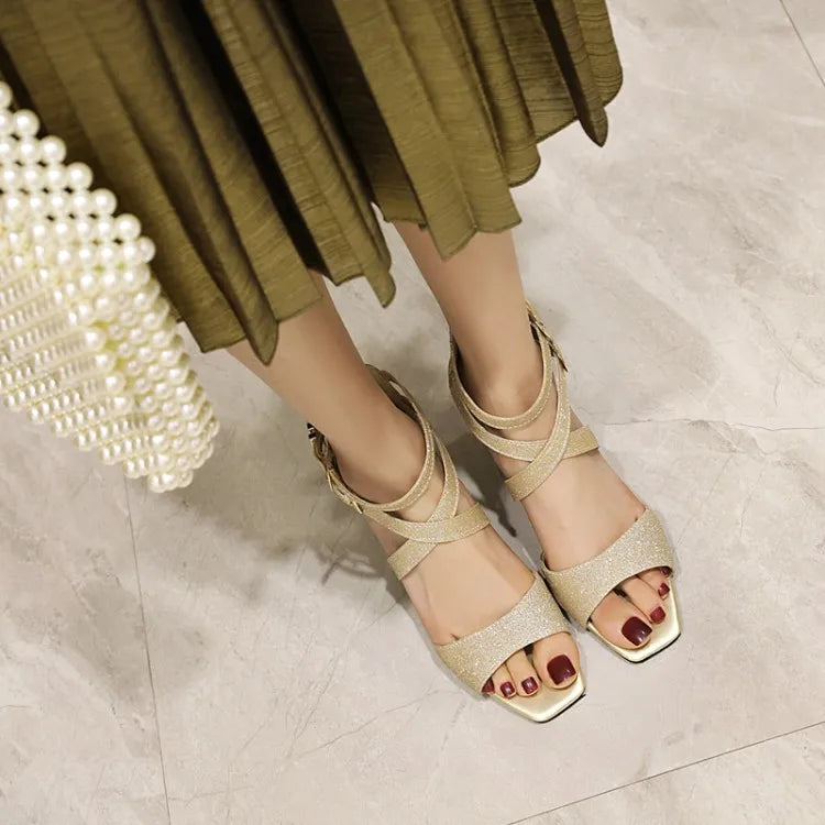 Fashion Cross Strap High Heels Sandals Party Wedding Bridal Shoes Summer Gold Silver Ladies Sandal Women