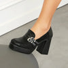 Square Toe Platform Double-Layer Buckle Shallow Sleeve Office Pumps Ultra-High Thick Heel Breathable High Heels