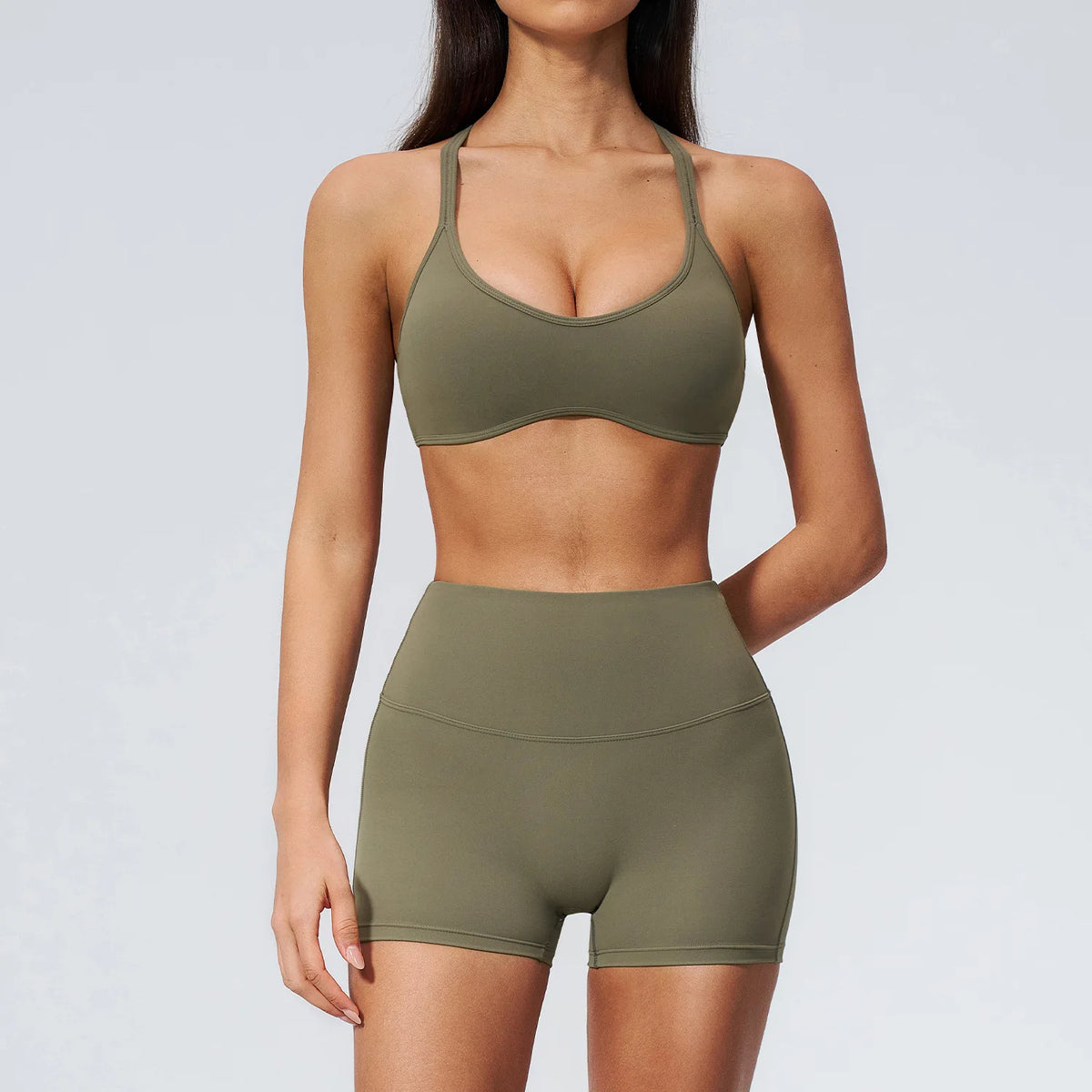 2 Piece Summer Yoga Sets for Women Hollow Back Cross Sports Bra Fitness Clothes Tight High Waist Shorts Running Workout Clothes