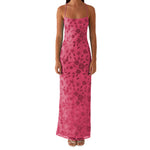 Women Summer Glitter Sequin Beaded Flower Cami Dress Slim High Split Spaghetti Strap Open Back Long Dresses for Party Club