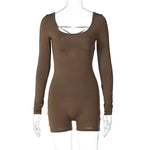 Hugcitar Long Sleeves Backless Solid Lace Up Sexy Slim Skinny Playsuit 2024 Fall Women Fashion Y2K Streetwear Party Club Rompe
