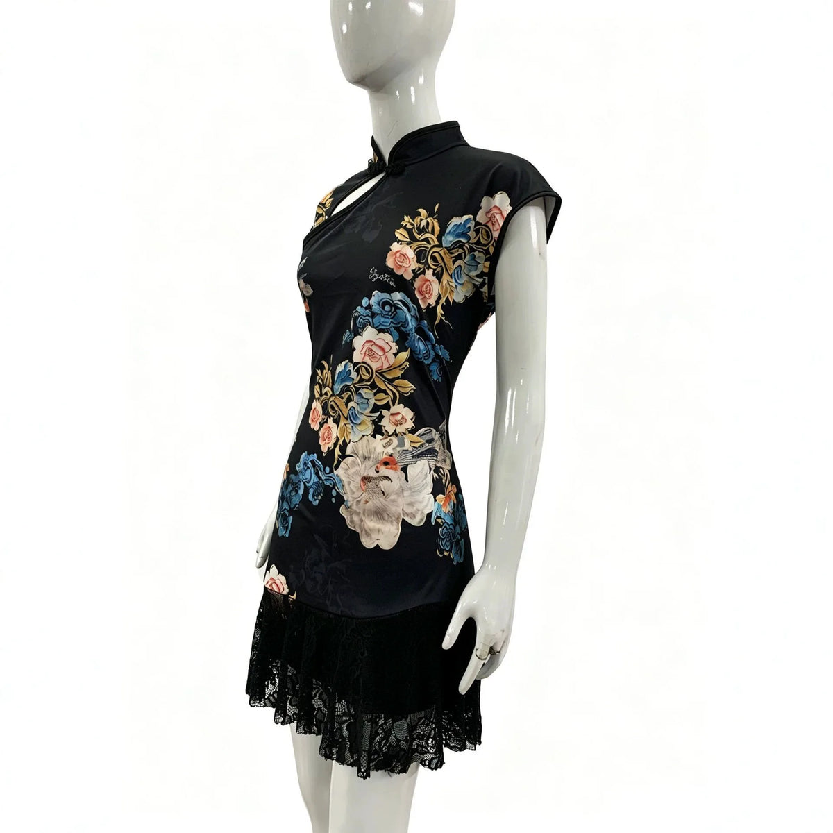New Chinese style cheongsam hip-covering skirt Royal sister style tight lace national style printed fashion dress
