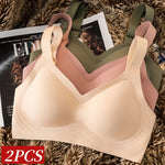 2Pcs/Set Women V-Neck Wireless Bra Smooth Invisible Mold Bralette One-Piece Seamless Support Bras Wide Strap Lingerie M-3XL