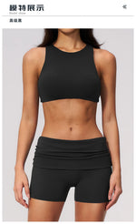 Tight Yoga Clothes Women Speed Drying Shock-absorbing Sports Vest Fitness Suits Outwear Gym Flip Waist Shorts Workout Clothes