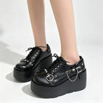New Arrival Gothic Black Rivets Platform Creepers Shoes White Chain Decor Goth Creepers Chunky Lace Up Lolita Casual Shoes