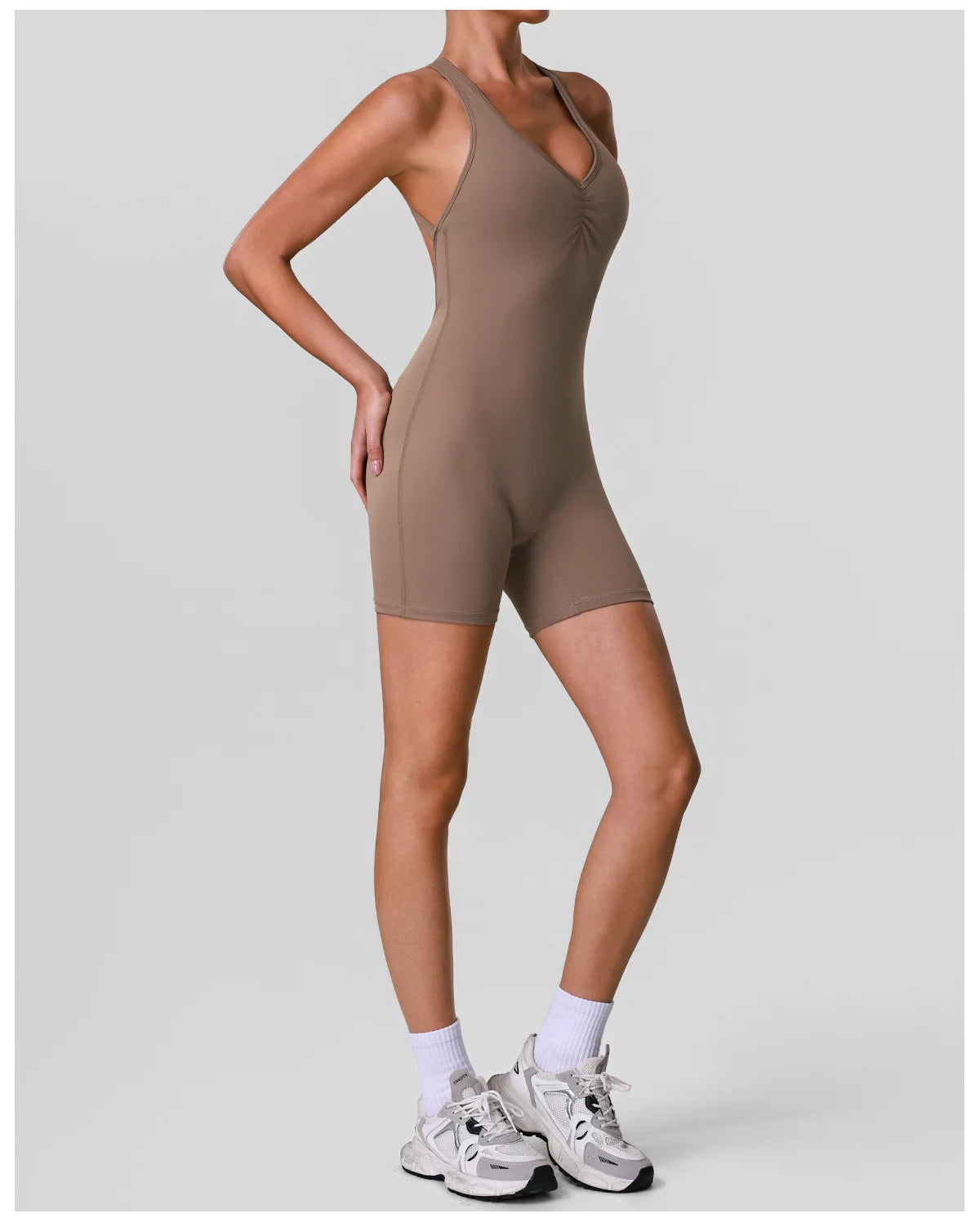 Cross Back V-neck Short Yoga Jumpsuit Women Quick Drying Solid Sleeveless Sports One Piece Suit Outdoor Recreation Bodysuits