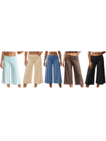 Women's Summer Capri Pants Fold Over Waistband Low Rise Wide Leg CroppedTrousers Daily Lounge Out Going Solid Color