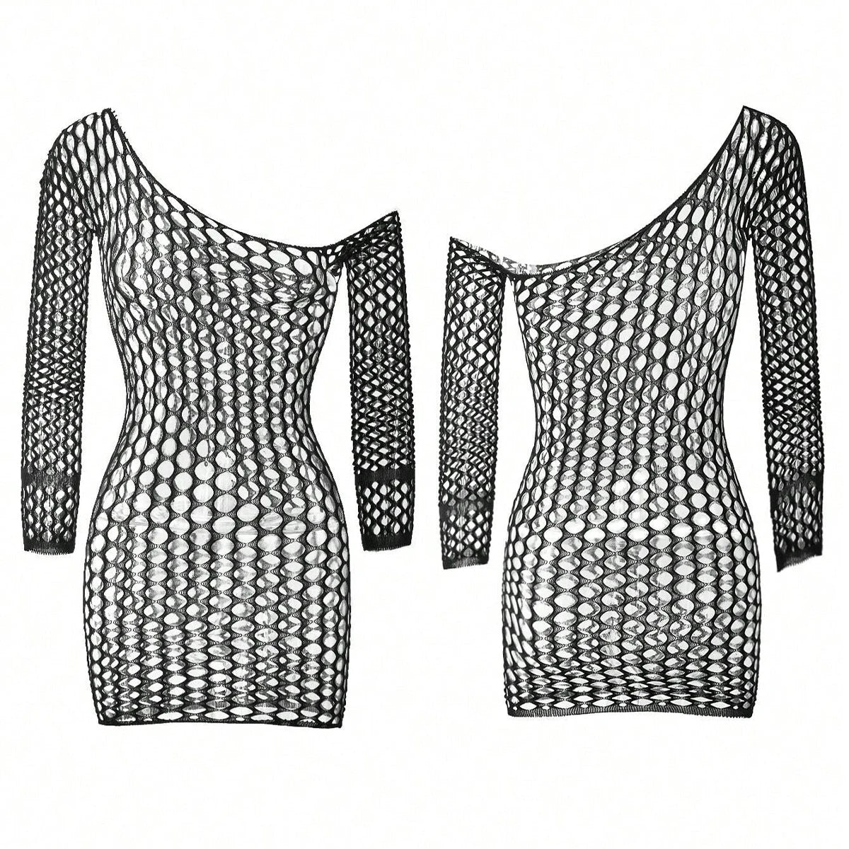 Women Fishnet Mini Sexy Dress Mesh Hollow Out Perspective Bodycon Underwear Dress Erotic Costume Crotchless Lingerie Sex Clothes