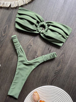 Wrinkled Bandeau High Cut Mini Thong Bikini Female Swimsuit Women Swimwear Two-pieces Bikini Set Bather Bathing Suit Swim Lady