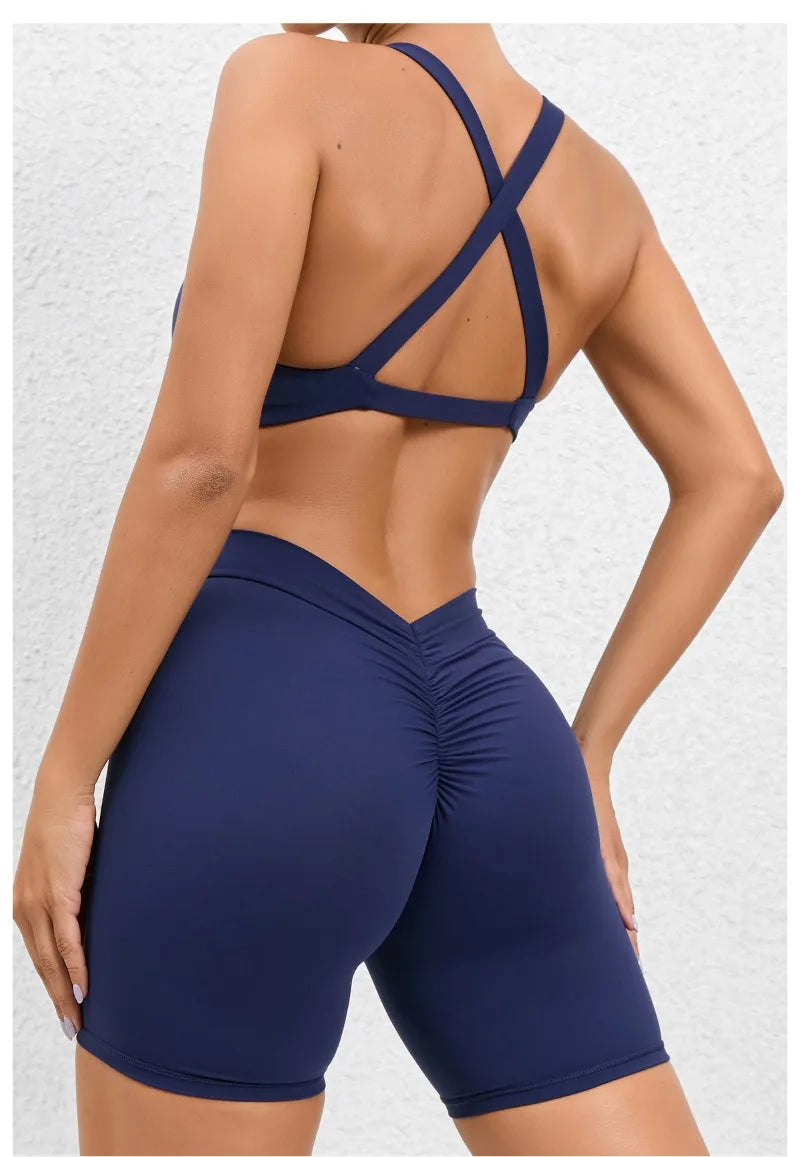 Seamless Yoga Fitness Sets Women High Waist Hip-Lifting Shorts & Sports Bra Workout for Running Gym