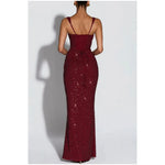 Women's Sequin Maxi Dress Burgundy Square Neck Sleeveless Bodycon Evening Gown Formal Party Prom Cocktail Mermaid Long Dresses