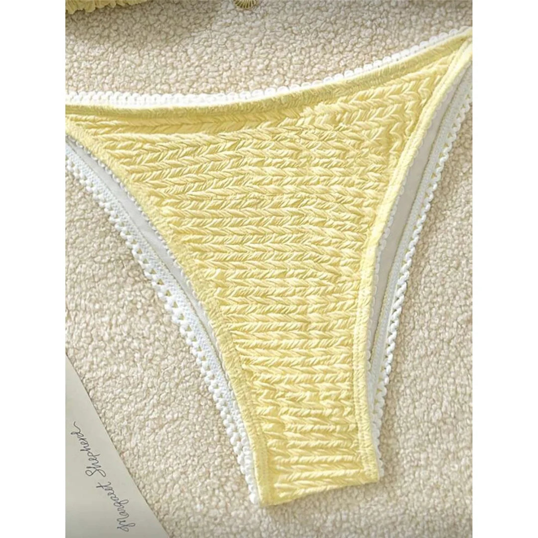 High Cut Leg Two-Pieces Bikini Set Bather Bathing Suit Swim Wrinkled Crinkled Halter Bikini Women Swimwear Female Swimsuit M125