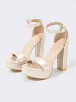 Gold Size35-42 Sandals Women's Thick Heel Square Head Buckle Waterproof Table Open Toe Hollow Word with High Heel Sandals