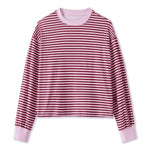 Spring Autumn Casual Loose Tops for Women Long Sleeve Round Neck Loose Fit Striped Print T-shirts