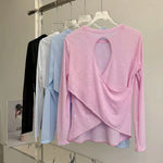 Autumn Thin Loose Long Sleeve Gym Breathable Yoga Blouse Hollow Beauty Back Running Cross Yoga Clothing Fitness Pilates Top Suit