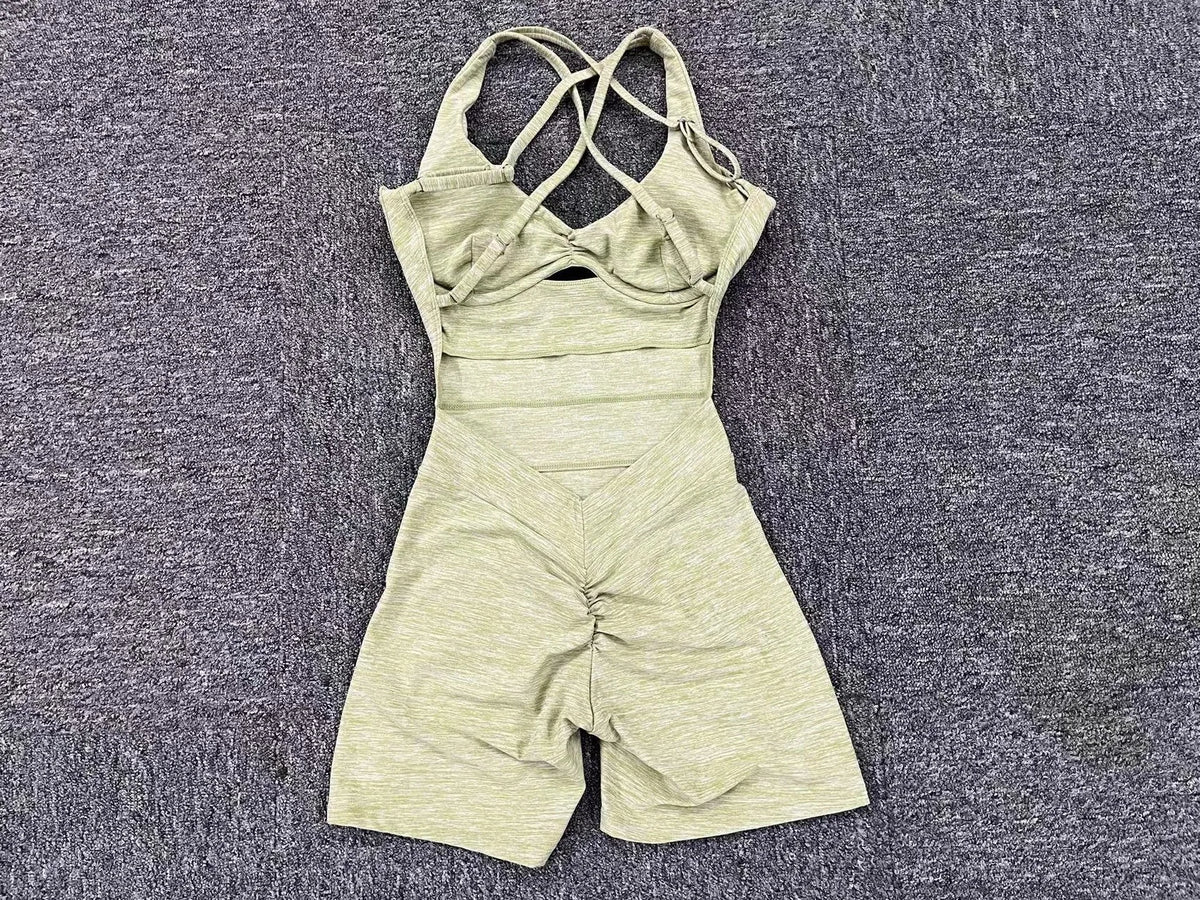 Adjustable double straps Open backV shape back design Scrunch butt No front seam Flatlock InseamRemovable pads BODYSUIT