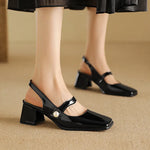 Elegant Slingback Sandals Women Summer Shoes Pink Black Silver Medium Heels Close Toe Office Party Shoes Female Large Size 45