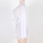 Sexy Lingerie Women Nightgown Black Lace Transparent Mini Dress with Belt and Panties Set Nightwear Sleepwear