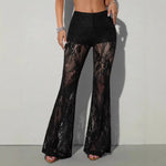 Women's summer lace see-through high-waist flared pants sexy bootcut trousers hot girl style