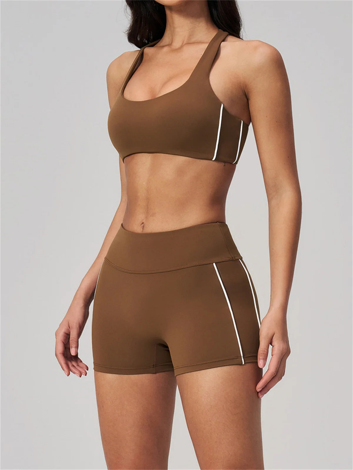 Quick Drying Shaved Tight Yoga Suit for Women Color Contrast Slim Sports Bra High Waist Shorts Running Fitness Suits Tracksuit
