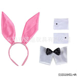 Easter Bunny Girl Cosplay 3-Piece Prop Set - Satin Headband Fluffy Rabbit Tail for Halloween Christmas