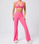 Women's Seamless Yoga Sets Brushed Fabric Flared Hip-Lifting Pants Cross Beauty Back Bra Suits Gym Workout Fitness Training Sets