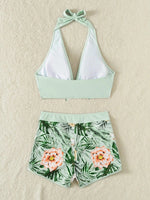 2026 Halter Bikini Set Short Swimsuit Women High Waist Swimwear Female Printed Bathers Swimming Bathing Swim Suit Beachwear