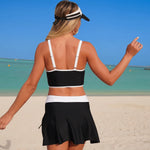 Vintage Black Patchwork Bikini Set 2026 Women Drawstring Pleate Push Up Sports Bra Swimwear Skirt High Waist Two Piece Swimsuit