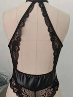 Sexy Underwear Pu Patent Leather Lace One-piece Clothes For Pure Sexy Seductive Women Rompers Clothing Body Suits Tops 21MX