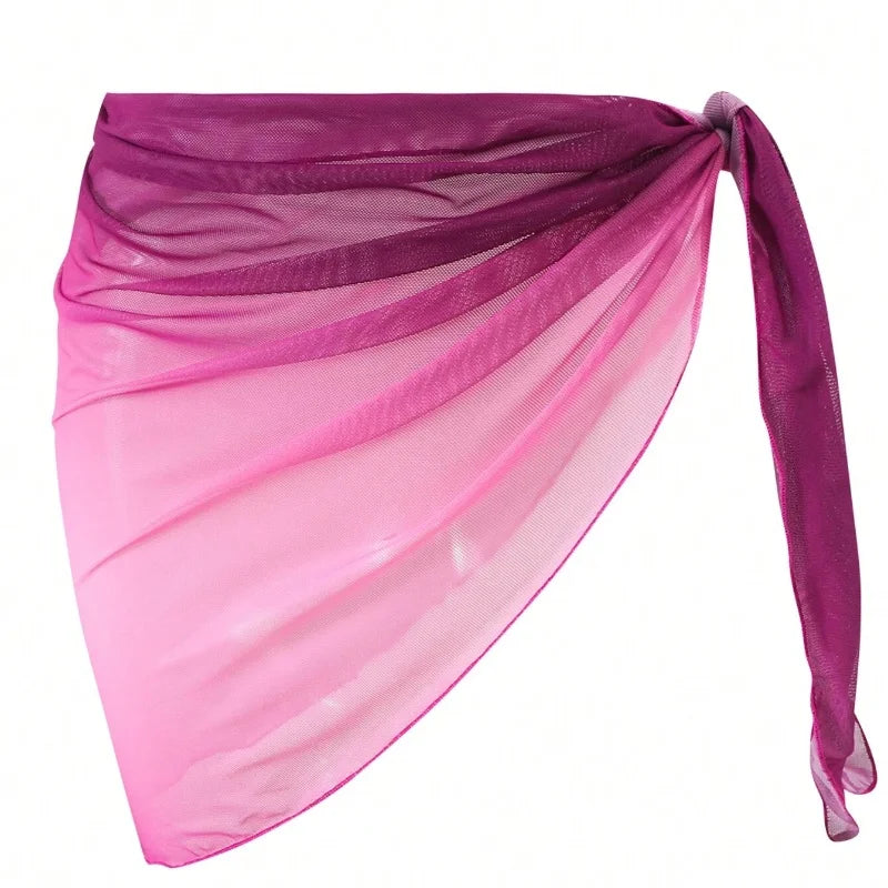 Summer Beach Bikini Wrap Sheer Short Skirt for Women Gradient Color Sarong Swimsuit Coverups Girls Skirt Scarf Swimwear Cover-Up