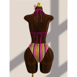 Striped Colorful Halter Cut Out One Piece Swimsuit Women Swimwear Female Monokini High Leg Cut Bather Bathing Suit Swim V8304