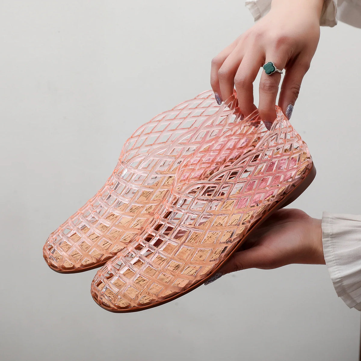New 2026 Women Leisure Jelly Sandals Cut-out Soft PVC Breathable Summer Flat Shoes Close Toe Female Street Flats
