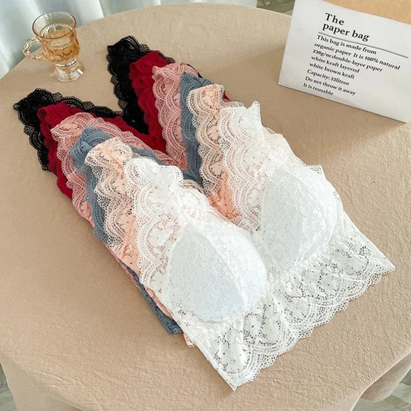 Lace Bras Top Women Sexy Deep V Neck Lingerie Wire Free Tank Tops Female Underwear V Back Bralette Tops Padded Camisole