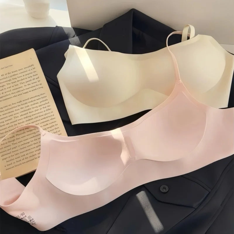 One-piece Seamless Wireless Square Neck Bra Women Adjustable Thin Strap Daily Brassiere Everyday No-Show Underwear S-XL